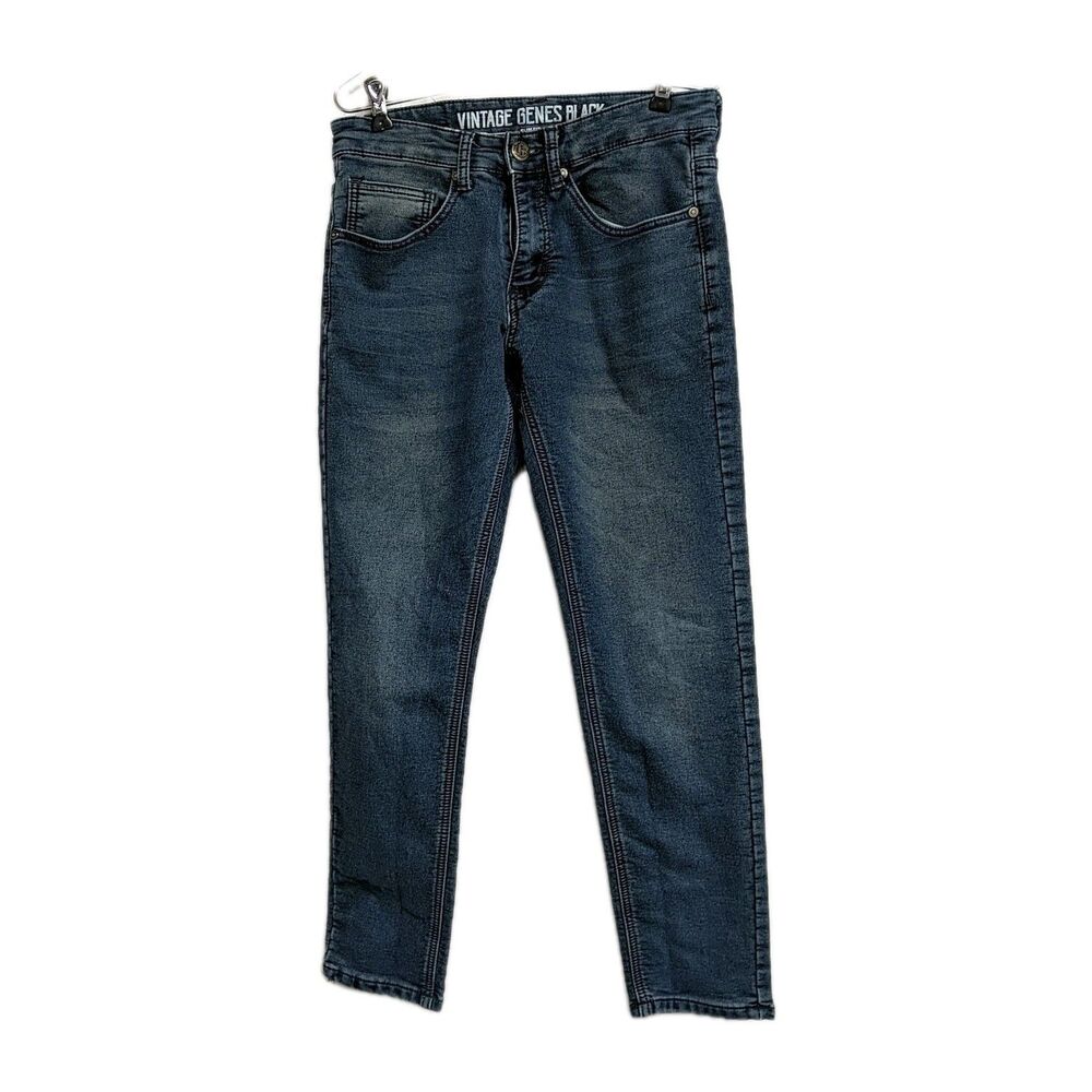 Vintage Genes Black VGB Jeans Men W28 L30 Slim Fit Dark Wash Blue - Picture 4 of 13